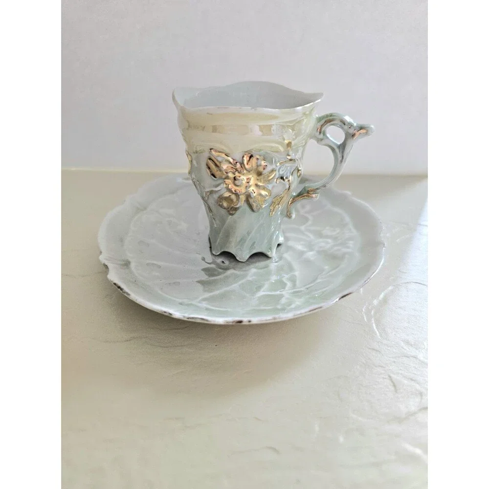 Vintage Mint Green Lusterware Miniature Cup And Saucer